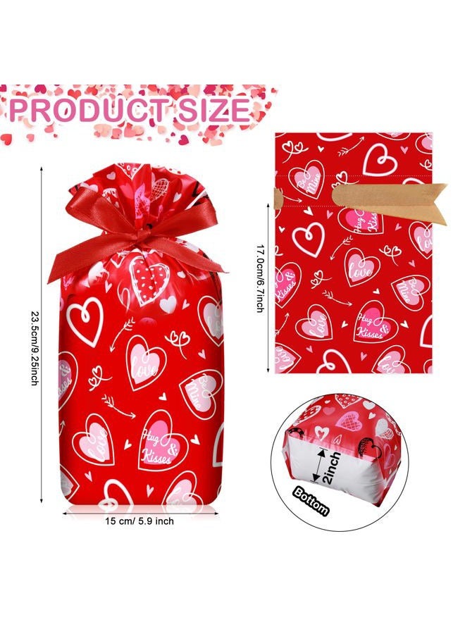 Capoda 50 Pcs Valentines Day Treat Bags Plastic Drawstring Candy Bags 6 x 9 Inch Valentine Heart Dots Gift Bag Pouch for Valentine's Day Classroom Exchange Gifts Wedding Party Favor Supplies (Heart) - Image 2