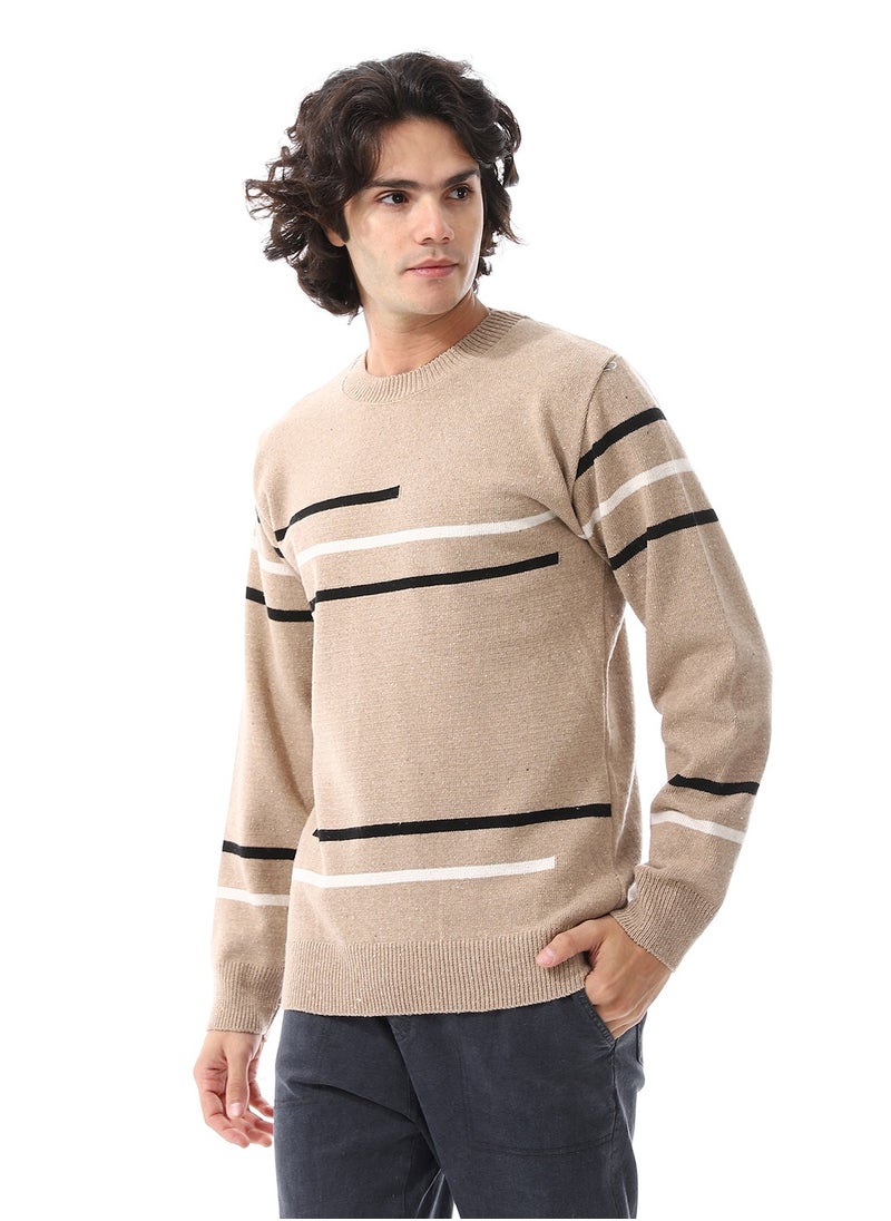 Andora Crew Neck Slip On Pullover_ Beige, Black & White  - Image 2