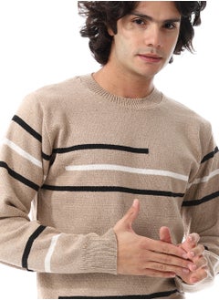 Andora Crew Neck Slip On Pullover_ Beige, Black & White  - Image 4