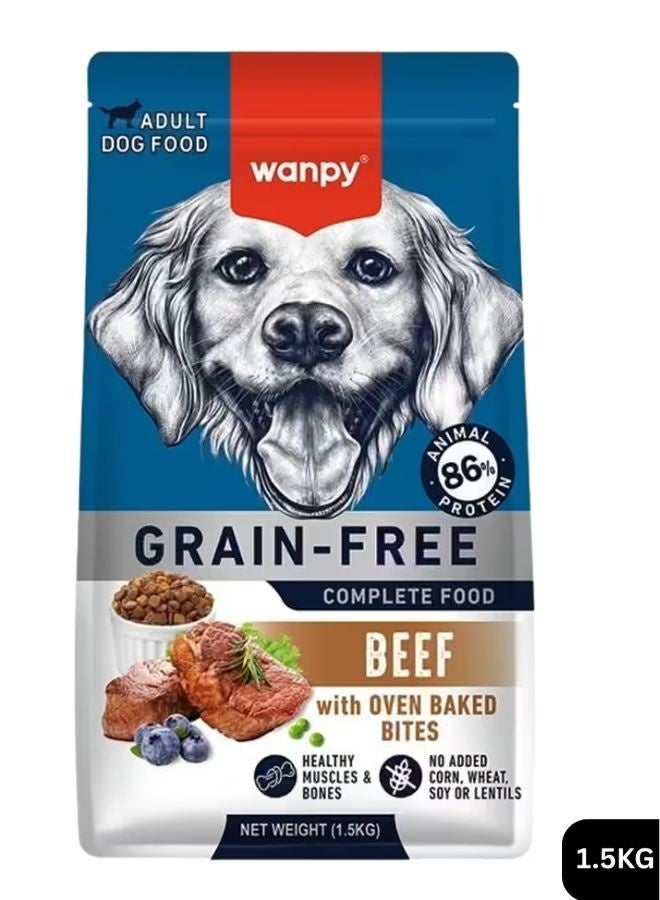 وانبي طعام جاف للكلاب البالغة خالٍ من الحبوب بنكهة لحم البقر، وزن 1.5 كجم - تركيبة غنية بالبروتين مع البروبيوتيك لهضم صحي - Image 1