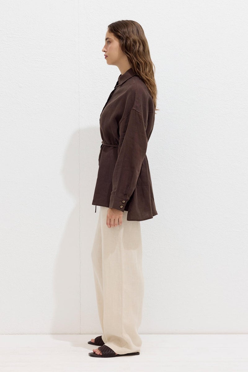 Manuka Linen Oversized Button-Down Shirt Bitter Coffee  - Image 5