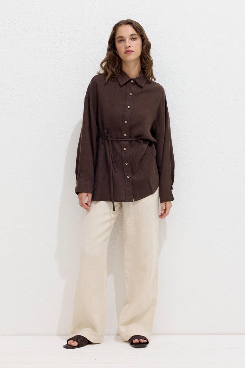 Manuka Linen Oversized Button-Down Shirt Bitter Coffee  - Image 4