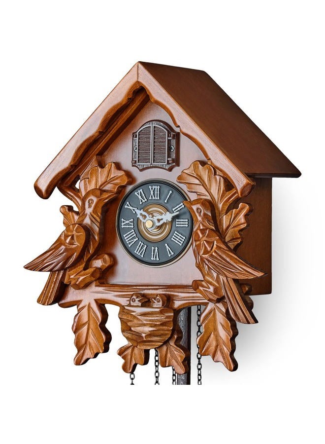 TIMEGEAR Cuckoo Clock with Night Mode, Singing Bird, Wooden Decorations and Swinging Pendulum (Brown) - Image 5