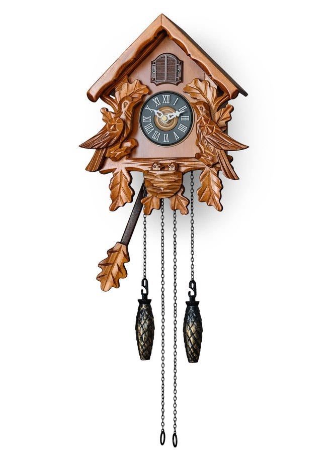 TIMEGEAR Cuckoo Clock with Night Mode, Singing Bird, Wooden Decorations and Swinging Pendulum (Brown) - Image 1
