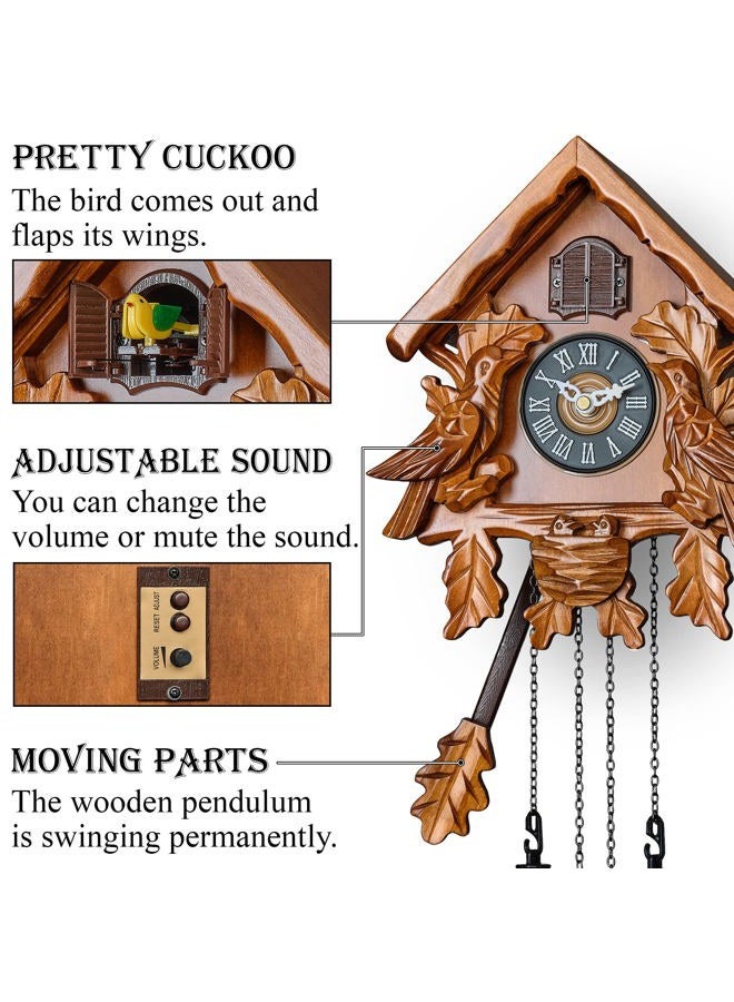TIMEGEAR Cuckoo Clock with Night Mode, Singing Bird, Wooden Decorations and Swinging Pendulum (Brown) - Image 3