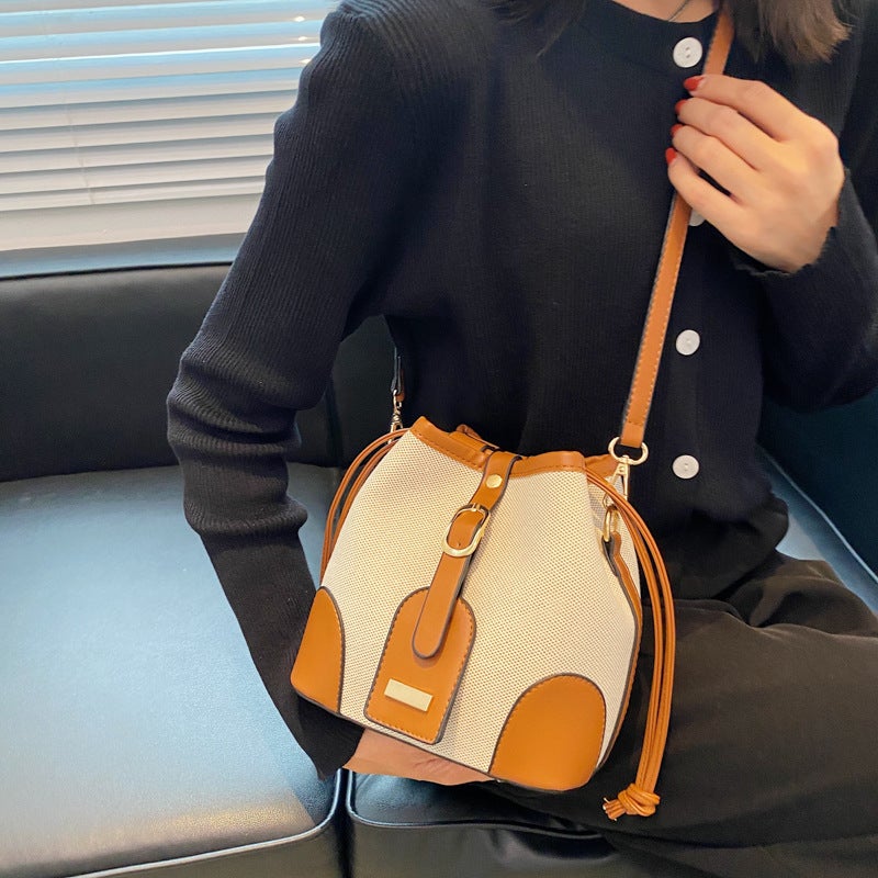 Bags For Women 2025 Korean Style Canvas Stitching Contrasting Color Bucket Bag Trendy Shoulder Crossbody Bag Style - Image 2