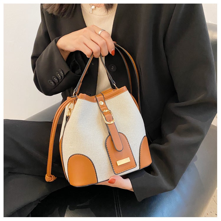 Bags For Women 2025 Korean Style Canvas Stitching Contrasting Color Bucket Bag Trendy Shoulder Crossbody Bag Style - Image 5