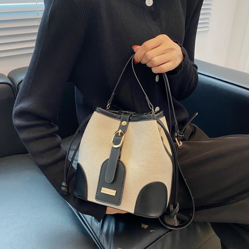 Bags For Women 2025 Korean Style Canvas Stitching Contrasting Color Bucket Bag Trendy Shoulder Crossbody Bag Style - Image 4