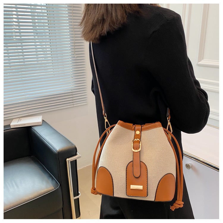 Bags For Women 2025 Korean Style Canvas Stitching Contrasting Color Bucket Bag Trendy Shoulder Crossbody Bag Style - Image 1