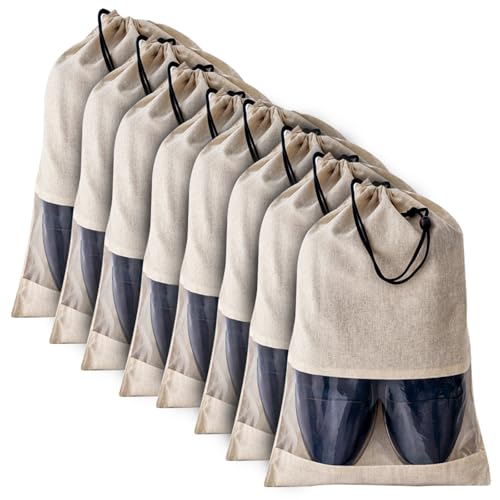 Fab Ellite Cotton Shoe Travel Organizer Bags (Pack of 8) | Reusable Drawstring Shoe Cover Pouches for Sandals, Sneakers & Footwear | Eco-Friendly, Breathable Cotton Storage Bags - Image 1