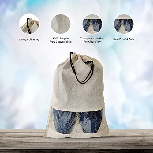 Fab Ellite Cotton Shoe Travel Organizer Bags (Pack of 8) | Reusable Drawstring Shoe Cover Pouches for Sandals, Sneakers & Footwear | Eco-Friendly, Breathable Cotton Storage Bags - Image 5