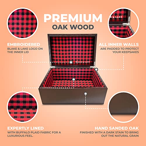 Blake & Lake Large Oak Wooden Keepsake Box - Storage Box Lined with Buffalo Plaid - Decorative Boxes for Home (Hinge Box) - Image 3