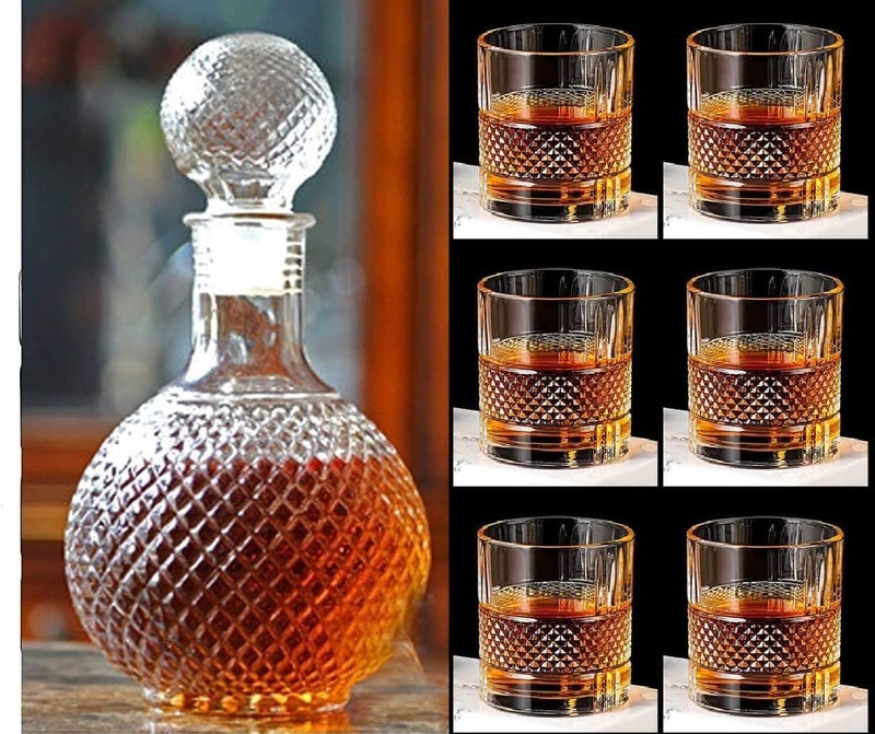 Farielyn-X Farielyn-X European Style Crystal 5pcs Set 1'Decanter (850ml) with 4 pic Whiskey Glass Storage Container for, Vodka, Scotch, Wine Champagne, Tequila Home, Restaurants and Parties..  - Image 1