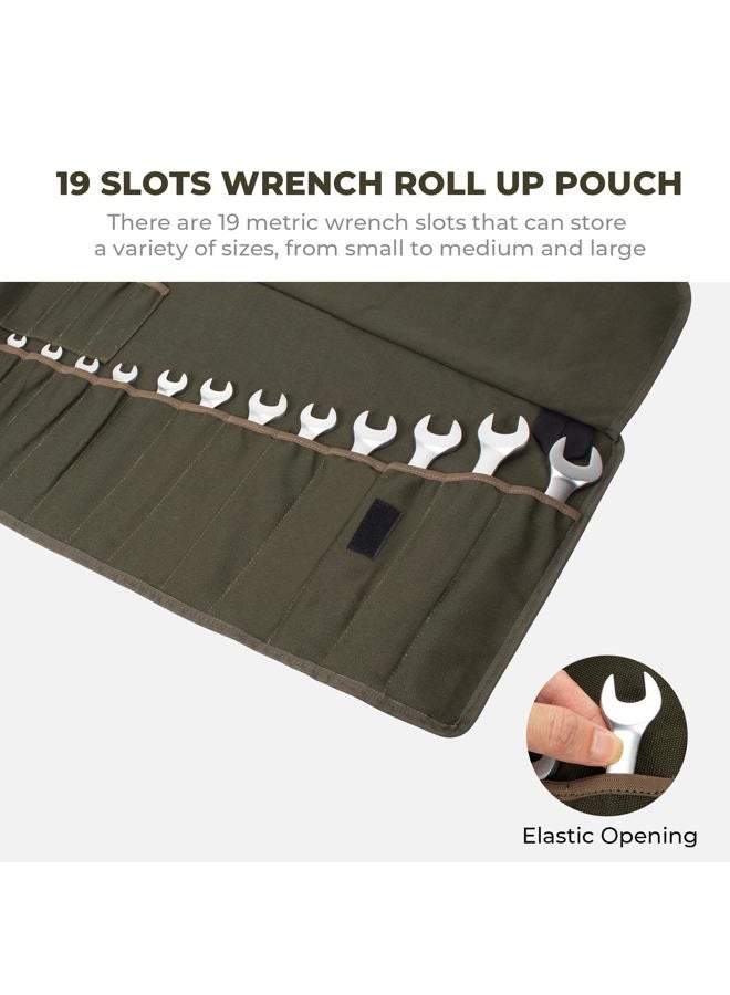 LELEZONE Wrench Roll Up Pouch, 19+1 Pockets Utility Roll, Portable Tool Organization Roll Bag, Gifts for Men Father Mechanic, Heavy Duty Canvas Wrench Organizer Bag (Green) - Image 3