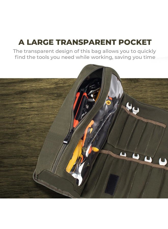 LELEZONE Wrench Roll Up Pouch, 19+1 Pockets Utility Roll, Portable Tool Organization Roll Bag, Gifts for Men Father Mechanic, Heavy Duty Canvas Wrench Organizer Bag (Green) - Image 4