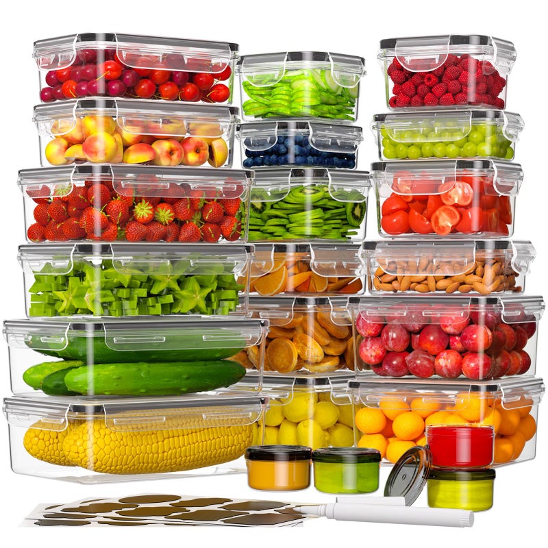KEMETHY 44Piece Food Storage Containers with Lids22 Containers 22 Lids Plastic Food Containers for Pantry Kitchen Storage and Organization BPAFree Leak Proof Reusable with Labels Pen