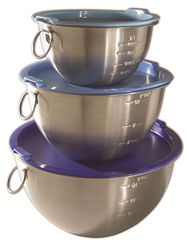 Tovolo Stainless Steel Mixing Bowls with Lid Set of 3 Nesting Mixing Bowls Small Medium Large, Dishwasher Safe Metal Bowl Set with BPA Free Lids Stamped Measurements for Measuring Cooking Baking - Image 1