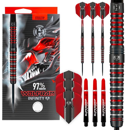Harrows Wolfram Infinity 97% Tungsten Steel Tip Darts Set, Includes Supergrip Fusion Shafts & Prime Wolfram Infinity Flights. Available in Range of Weights (23g) - Image 1