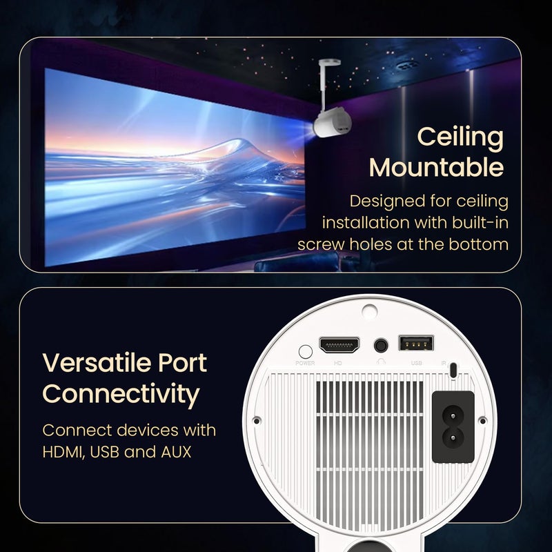 Portronics Beem 520 Smart LED Projector with Built-in Stand, Supports 1080p, 2200 Lumens, Ceiling Mountable, Bluetooth & Wi-Fi, Auto Keystone, 720p HD Native, 3W Speaker, Adjustable Height & Angle - Image 4