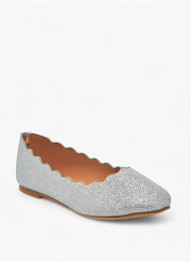 Little Missy Girls Embellished Slip-On Ballerina Shoes With Scallop Detail Ramadan Collection