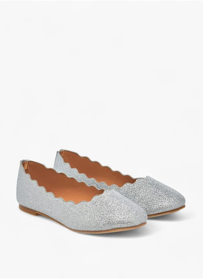 ميسي الصغيرة Girls Embellished Slip-On Ballerina Shoes With Scallop Detail Ramadan Collection