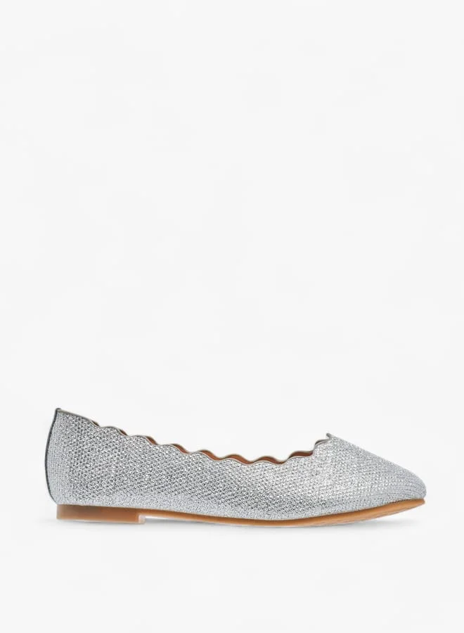 Little Missy Girls Embellished Slip-On Ballerina Shoes With Scallop Detail