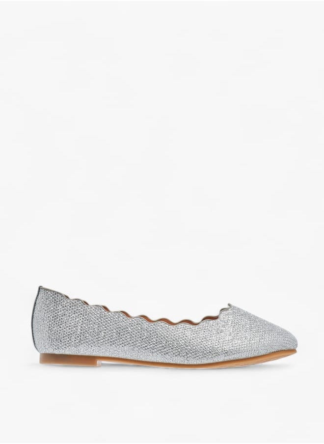 Little Missy Girls Embellished Slip-On Ballerina Shoes With Scallop Detail Ramadan Collection  - Image 3