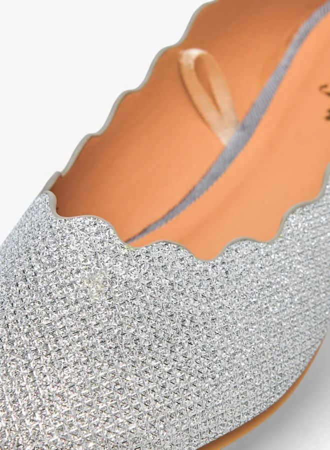 Little Missy Girls Embellished Slip-On Ballerina Shoes With Scallop Detail