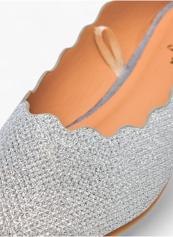 Little Missy Girls Embellished Slip-On Ballerina Shoes With Scallop Detail Ramadan Collection  - Image 5