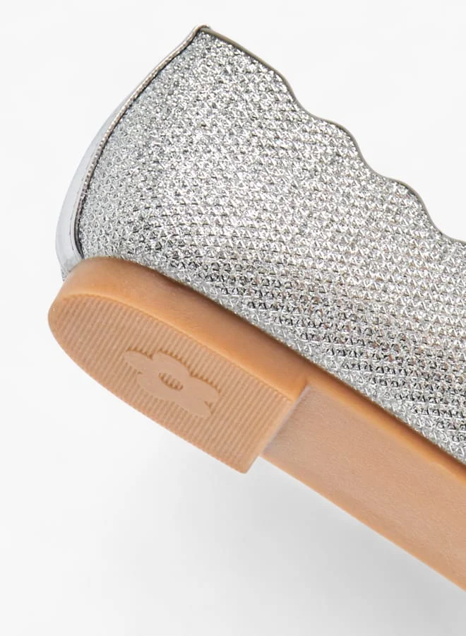 Little Missy Girls Embellished Slip-On Ballerina Shoes With Scallop Detail