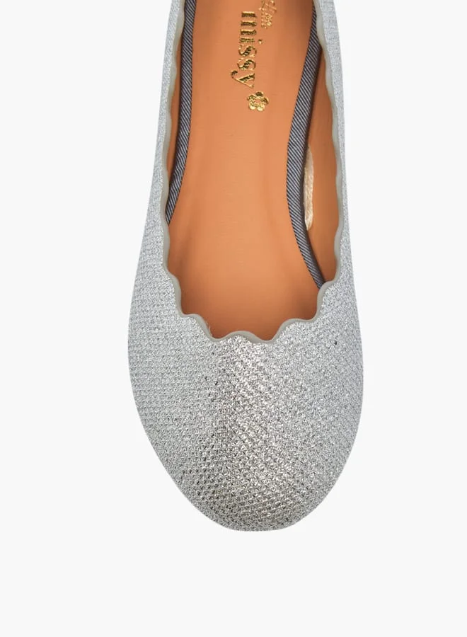 Little Missy Girls Embellished Slip-On Ballerina Shoes With Scallop Detail