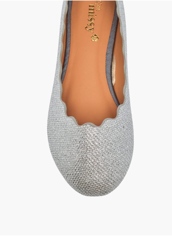 Little Missy Girls Embellished Slip-On Ballerina Shoes With Scallop Detail Ramadan Collection  - Image 4