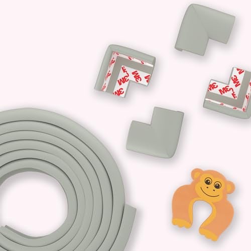 Supples Amazon Brand - Supples Baby Proofing Kit | Grey | Set of 11 | 16.4 ft Safety Strip for Furniture Edges, 8 Pre-Taped Corner Guards, 1 Door Stopper, 1 Tape | Non-Toxic, Tested As Per is 9873 Standards - Image 2