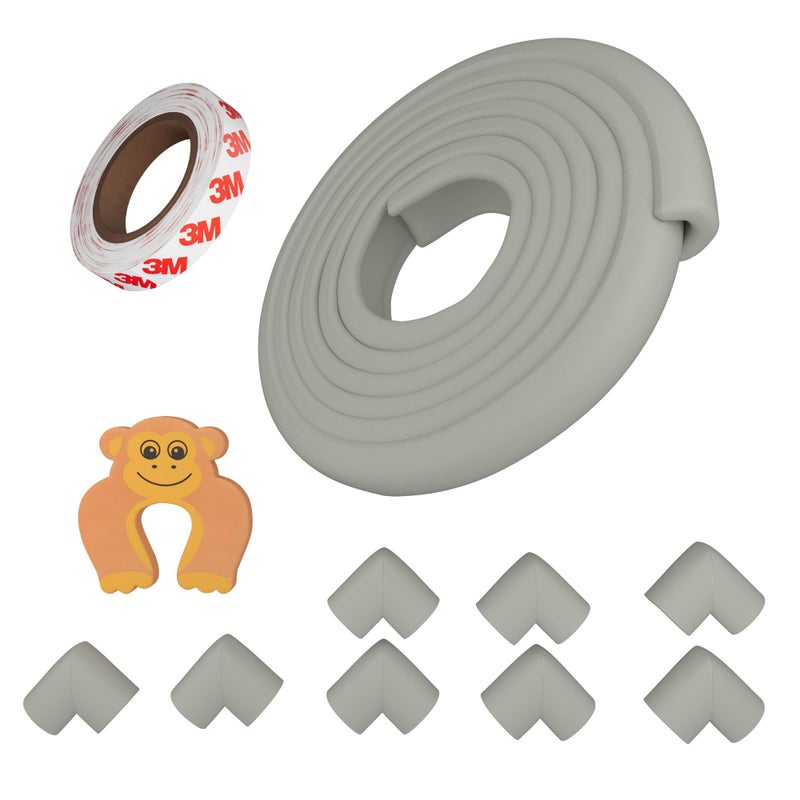 Supples Amazon Brand - Supples Baby Proofing Kit | Grey | Set of 11 | 16.4 ft Safety Strip for Furniture Edges, 8 Pre-Taped Corner Guards, 1 Door Stopper, 1 Tape | Non-Toxic, Tested As Per is 9873 Standards - Image 4