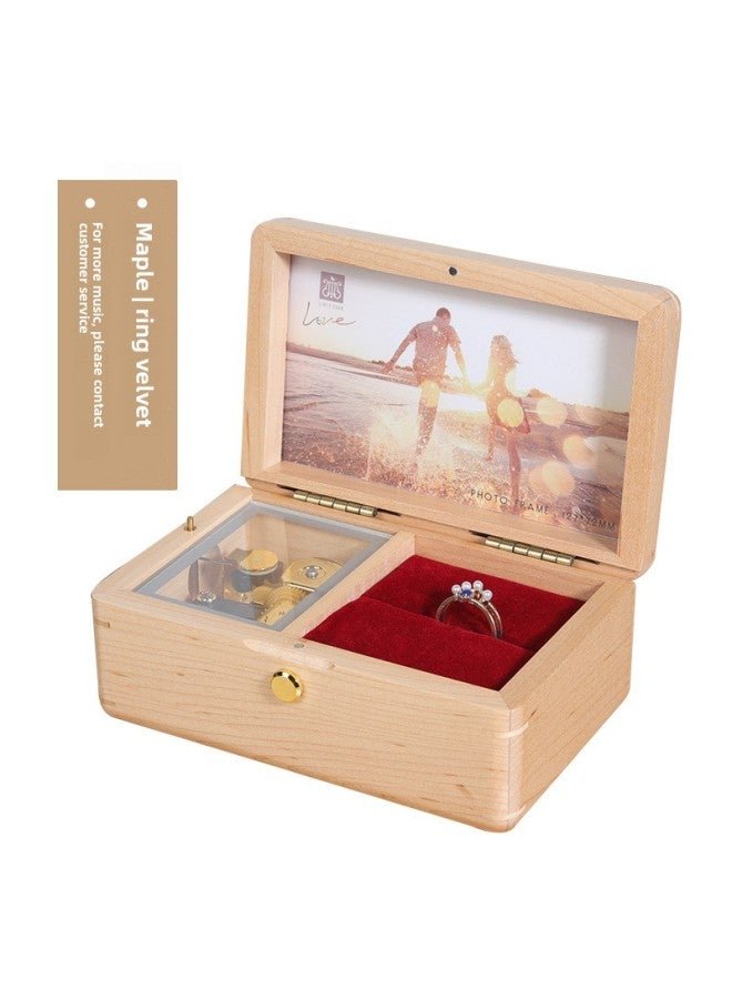 DIY Print Photo Wooden Jewelry Box Music Box Birthday Gift For Girlfriend Creative Music Box-Color:Maple (J276A)-ring Flannel-Dimensions:Music: Spirited Away  - Image 1