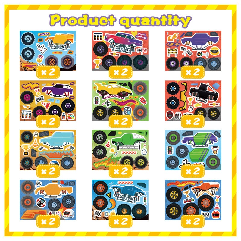 DUJAA 24 Sheets Monster Truck Stickers for Kids, Colorful, Premium Quality, Make Your Own, Monster Truck Party Favor, Teacher Reward, Birthday Gift - Image 2