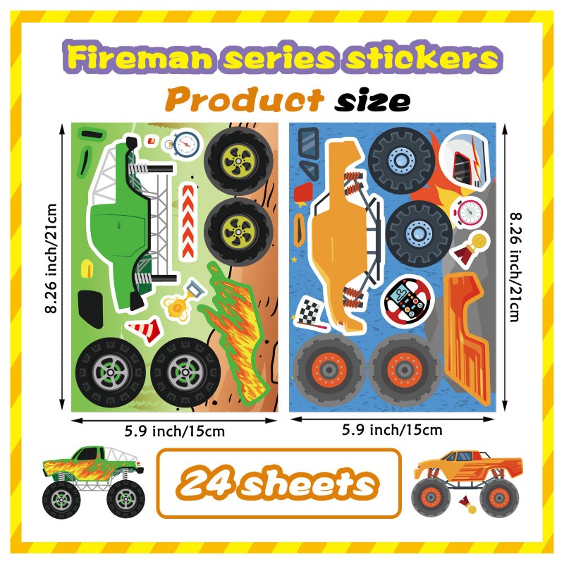 DUJAA 24 Sheets Monster Truck Stickers for Kids, Colorful, Premium Quality, Make Your Own, Monster Truck Party Favor, Teacher Reward, Birthday Gift - Image 3