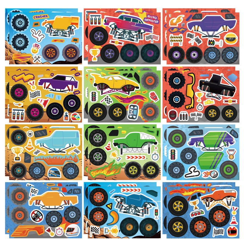 DUJAA 24 Sheets Monster Truck Stickers for Kids, Colorful, Premium Quality, Make Your Own, Monster Truck Party Favor, Teacher Reward, Birthday Gift - Image 1