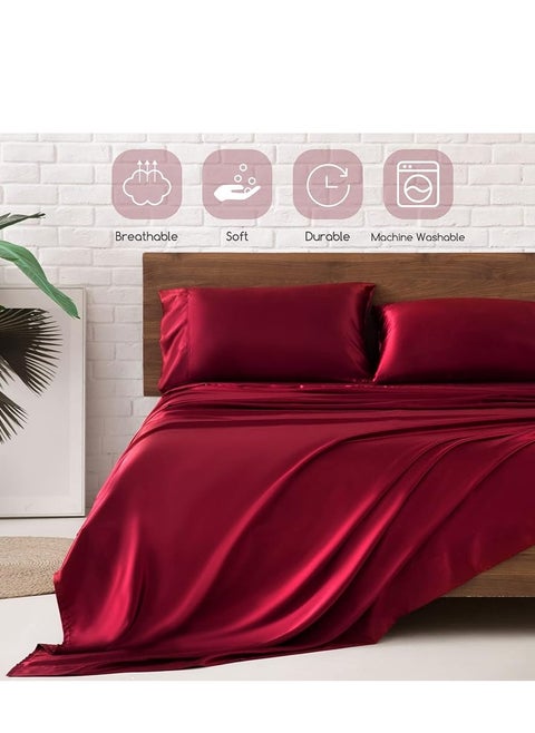 Silky Queen Bedding Set 4-Piece (Red)