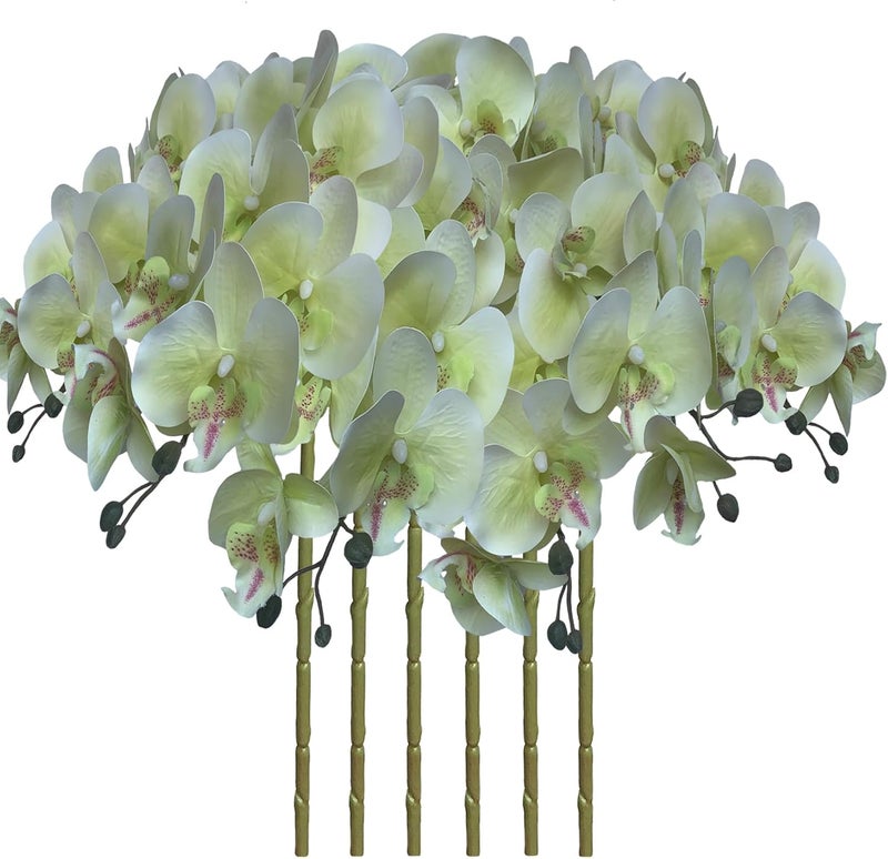 FagusHome Artificial Phalaenopsis Orchids on Stem for Home Decoration - 80cm - Pack of 6 - Light Green - Image 1