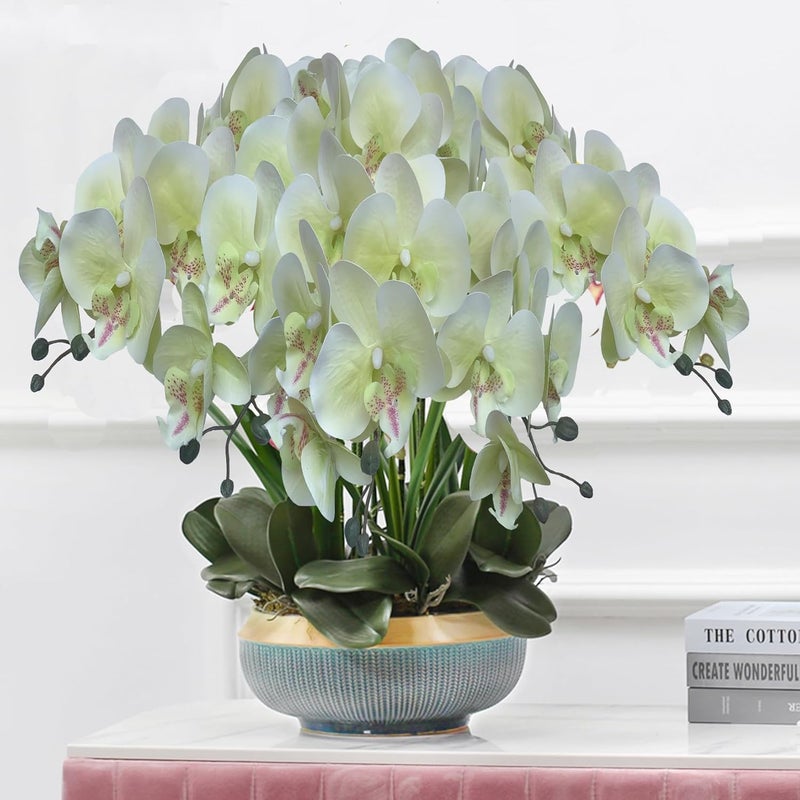 FagusHome Artificial Phalaenopsis Orchids on Stem for Home Decoration - 80cm - Pack of 6 - Light Green - Image 5