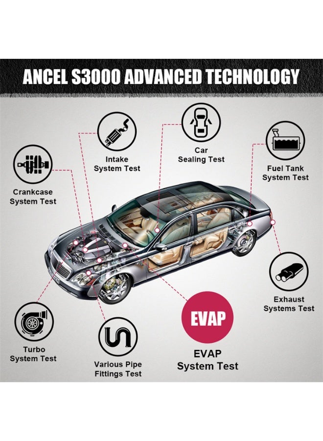 أنسيل ANCEL S3000 جهاز فحص تسرب EVAP كاشف تسرب الدخان للسيارات مع مضخة هواء مدمجة، جهاز اختبار أنابيب المركبات، أداة تشخيص تسرب الدخان والهواء للسيارات - Image 4