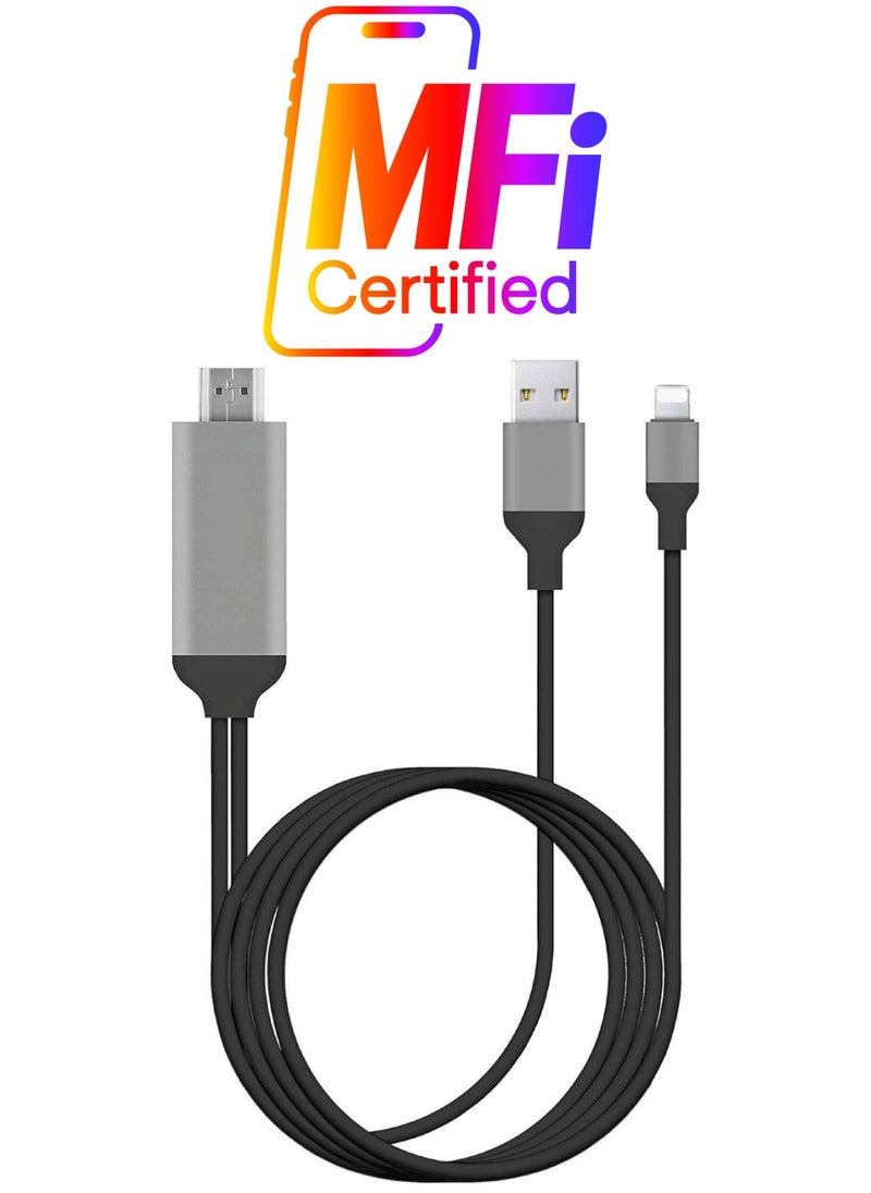 Captaintech [Apple MFi Certified】 Lightning to HDMI Adapter Cable Compatible with iPhone to HDMI 1080P Digital AV Converter for iPhone iPad iPod to TV Cord 6.6FT  - Image 1