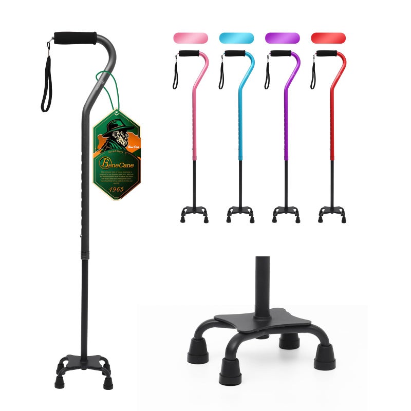 BeneCane Quad Cane Adjustable Walking Cane with Offset Soft Cushioned Handle for Men & Women Lightweight Comfortable with 4-Pronged feet for Extra Stability(Black) - Image 1