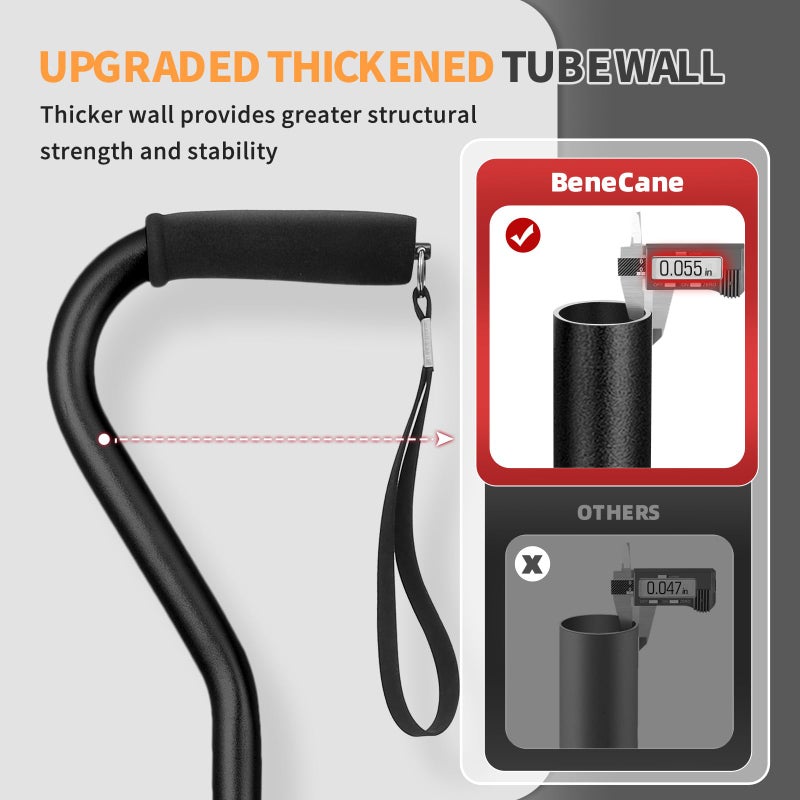 BeneCane Quad Cane Adjustable Walking Cane with Offset Soft Cushioned Handle for Men & Women Lightweight Comfortable with 4-Pronged feet for Extra Stability(Black) - Image 3