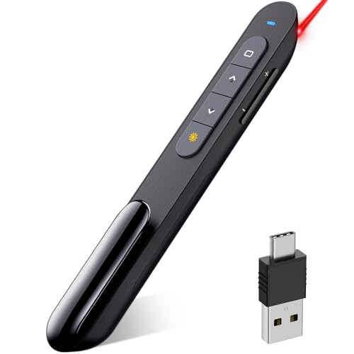 DinoFire USB Type C Wireless Presenter Remote Presentation Clicker,Volume Control PowerPoint Clicker with Red Pointer Long Range PPT Slide Advancer for Mac Laptop PC Computer - Image 1