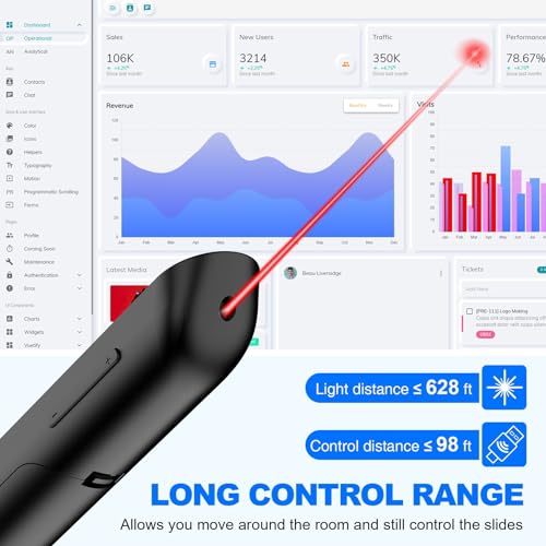 DinoFire USB Type C Wireless Presenter Remote Presentation Clicker,Volume Control PowerPoint Clicker with Red Pointer Long Range PPT Slide Advancer for Mac Laptop PC Computer - Image 4