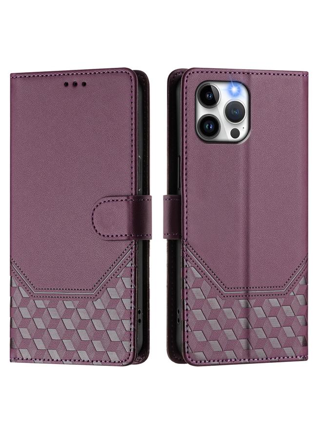 اس-توب جراب هاتف iPhone 12 Pro Max من الجلد المنقوش بتقنية RFID مع نقش قرص العسل - Image 2