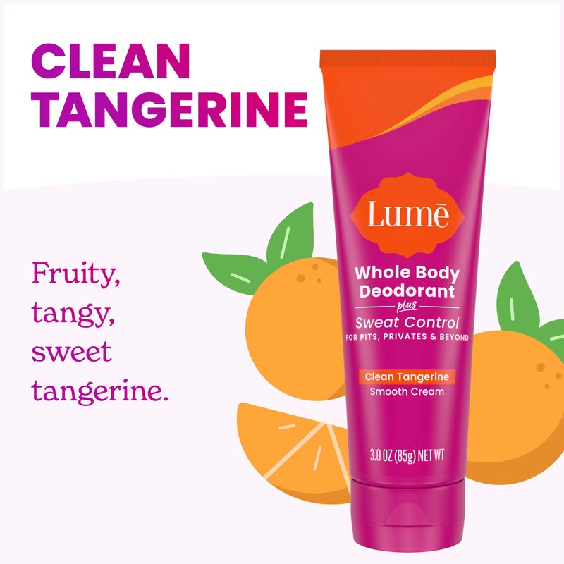 Lume Whole Body Deodorant Plus Sweat Control - Smooth Cream Tube - 72 Hour Odor And Sweat Control - Baking Soda Free, Skin Loving - 3.0 ounce (Pack of 2) (Clean Tangerine) - Image 3