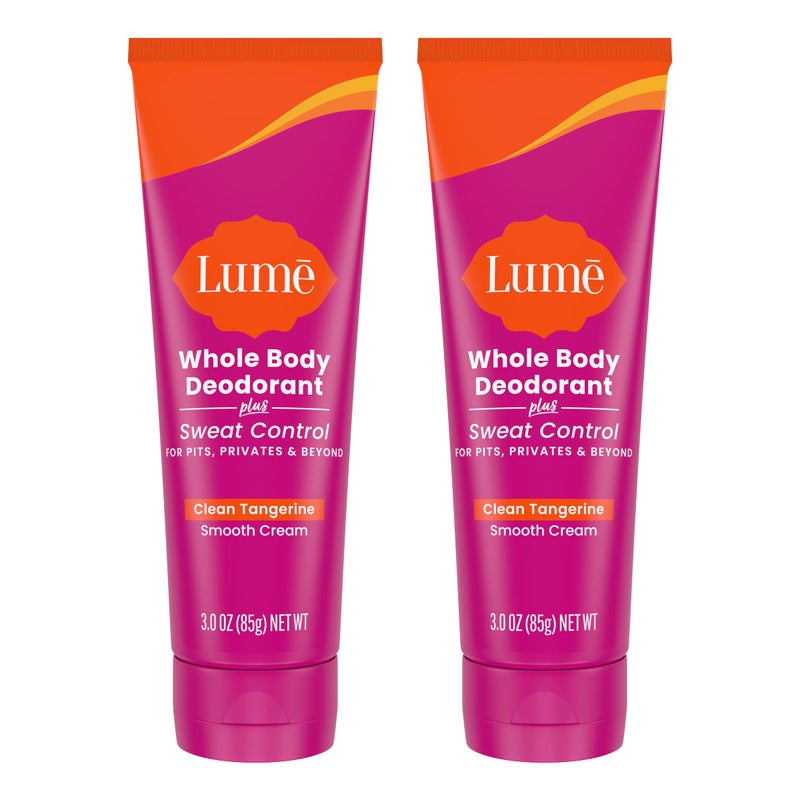Lume Whole Body Deodorant Plus Sweat Control - Smooth Cream Tube - 72 Hour Odor And Sweat Control - Baking Soda Free, Skin Loving - 3.0 ounce (Pack of 2) (Clean Tangerine) - Image 1